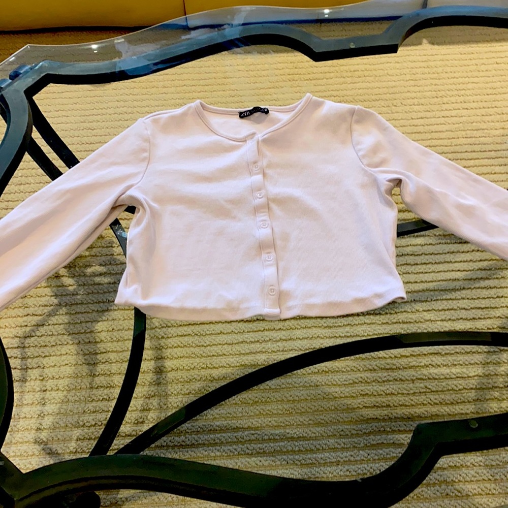 Zara Pale Pink Cropped Button-Front Cardigan